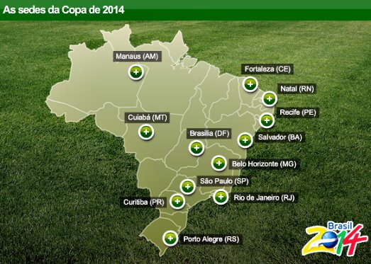 As cidades-sede da COPA 2014 - MAPA