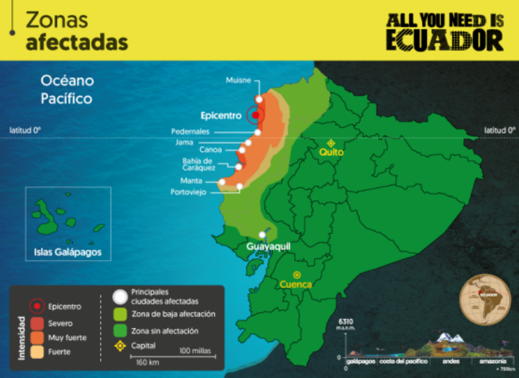 Zonas afetadas Equador